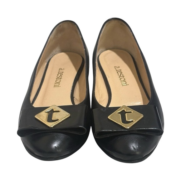 A. Testoni Signature Logo Italian Leather Ballet Flats Black Women’s 6US/36.5IT - Picture 2 of 8